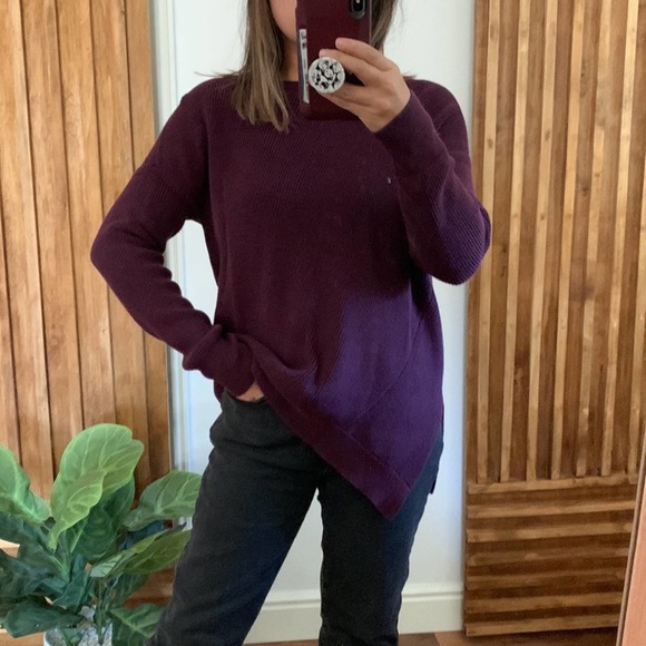 Athleta Ribbed Maroon Asymmetrical Rest day Crew Sweater.‎ S - Picture 1 of 11